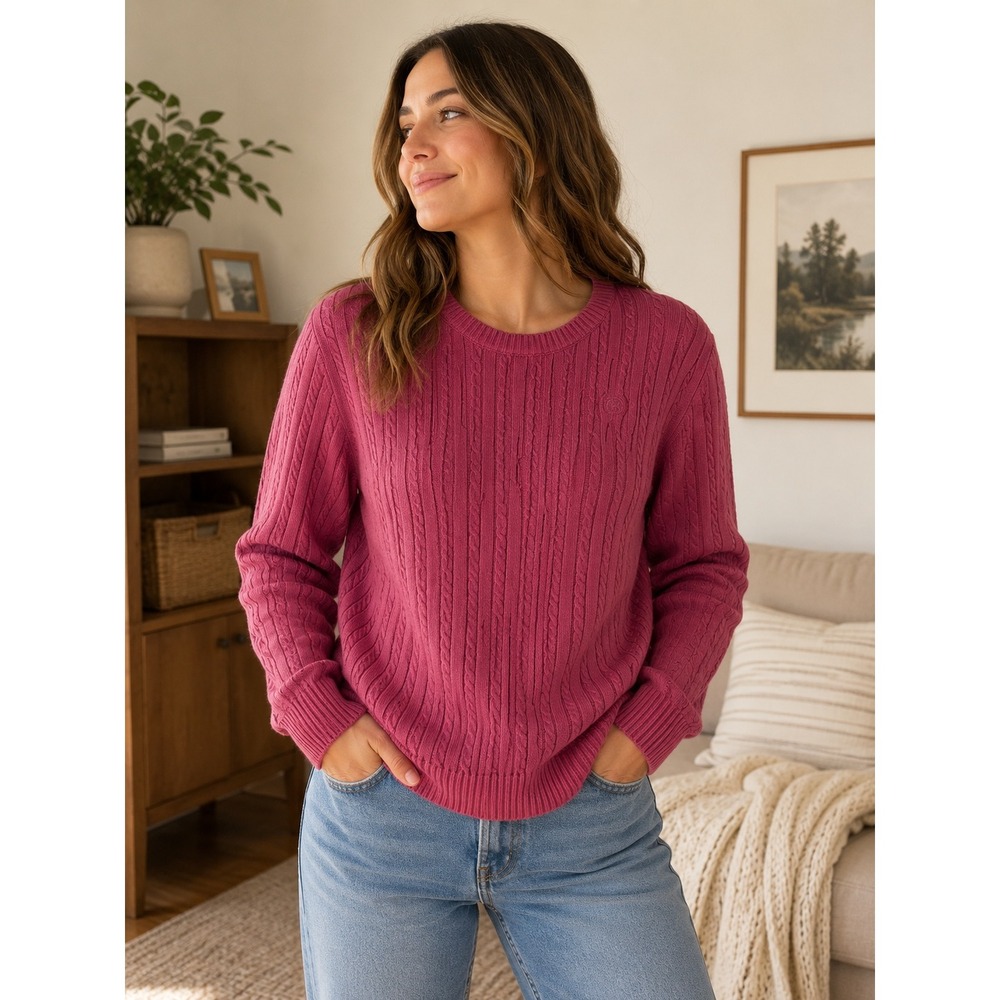 IZOD Womens XL Pink Cable Knit Sweater Cotton Pullover‎